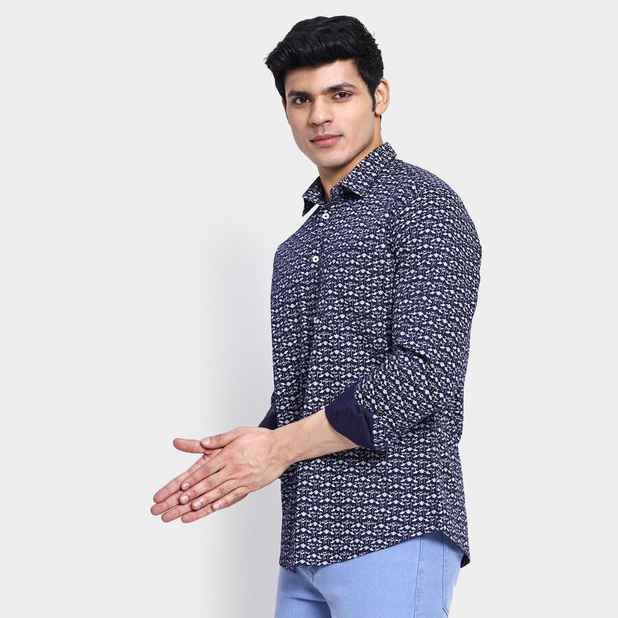 Men's Cotton Casual Shirt, मध्यम नीला, large image number null